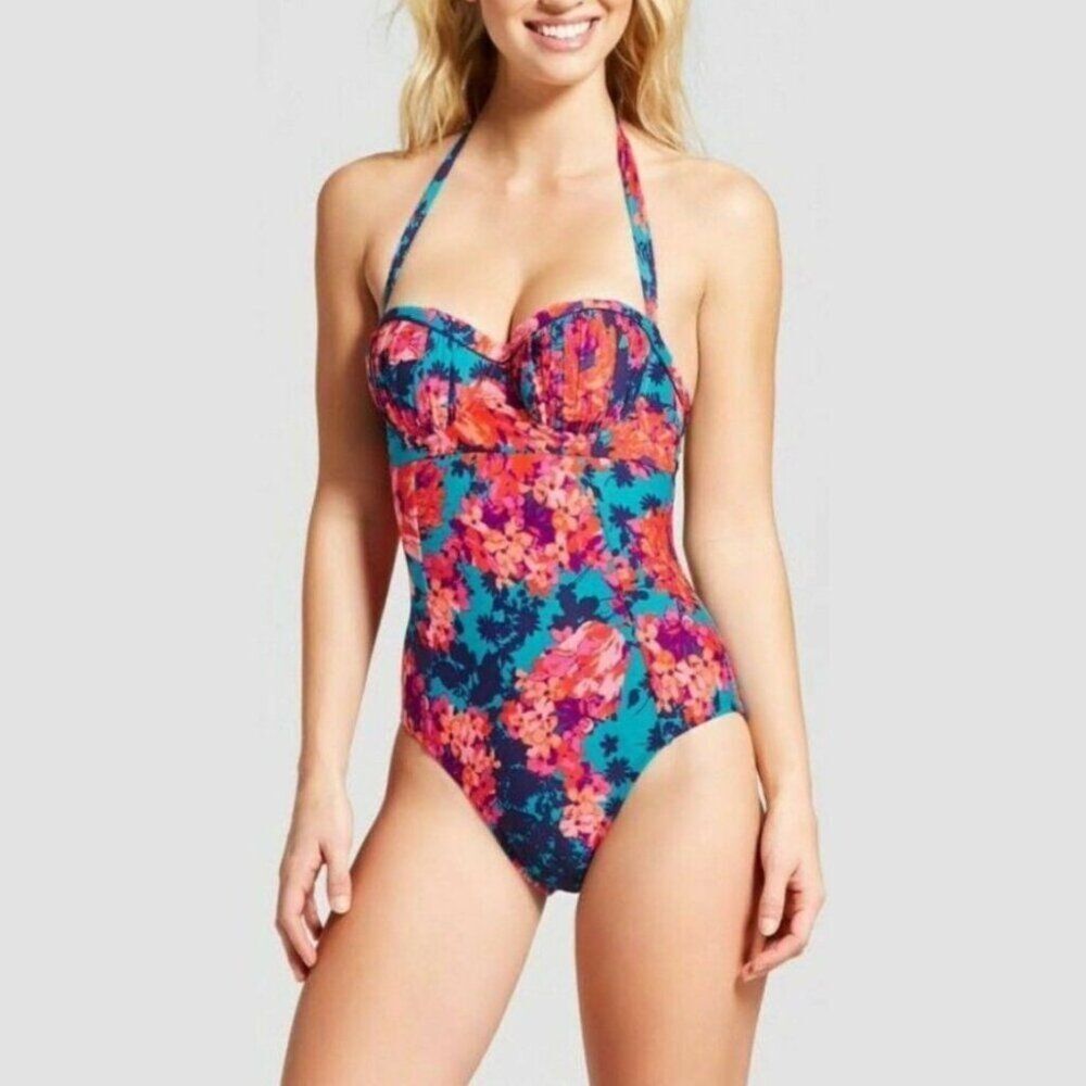 SEA ANGEL Floral Retro Bandeau One Piece Swimsuit Size S
